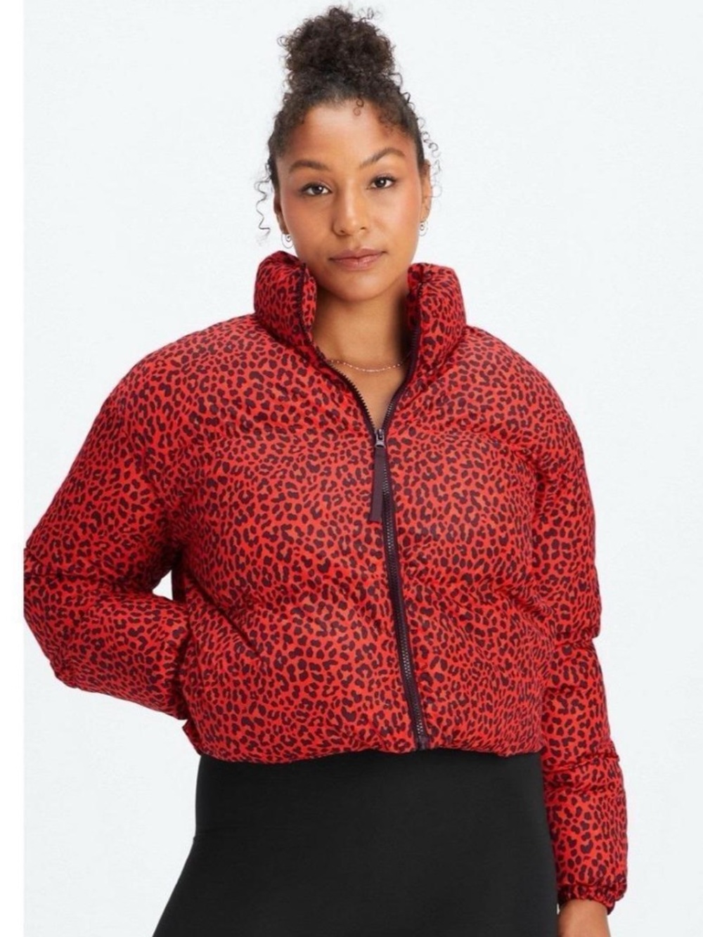 Red Leopard Print Puffer Jacket - Women